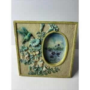 vintage 3D relief mixed media Hummingbird And Flowers Signed Watercolor Framed